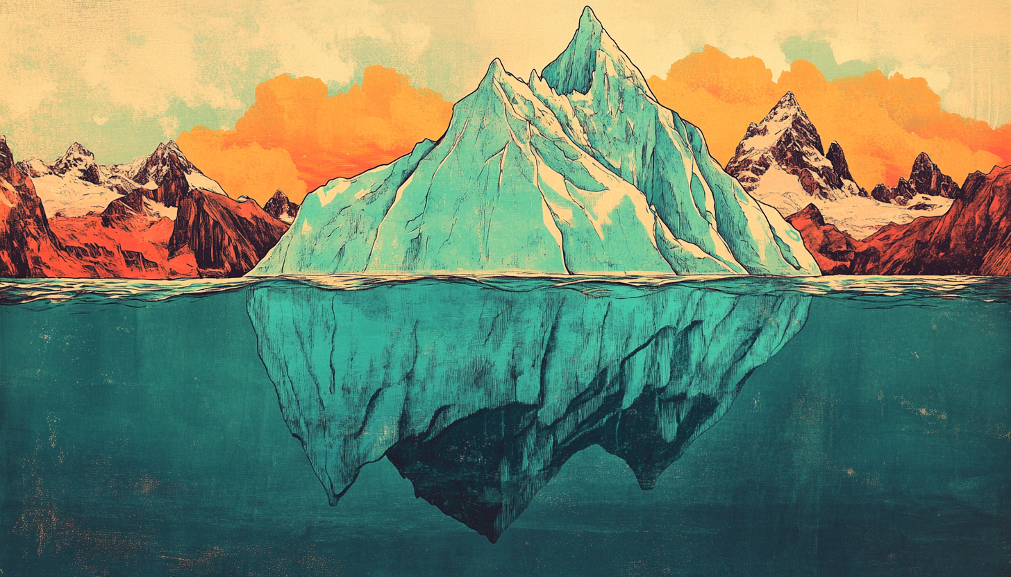 Colorful hand-drawn iceberg showing more underneath water