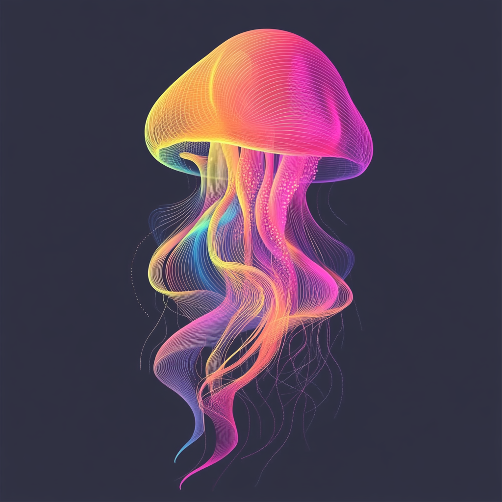 Colorful jellyfish made of abstract lines on gray background