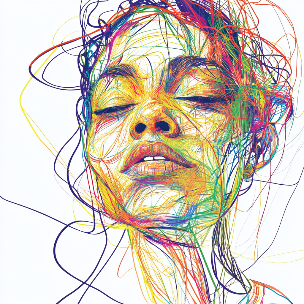 Colorful lines create abstract portrait of woman