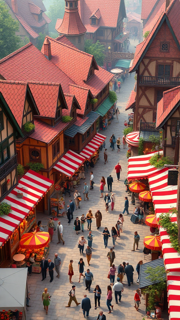 Colorful medieval village carnival in Pixar 3D style.