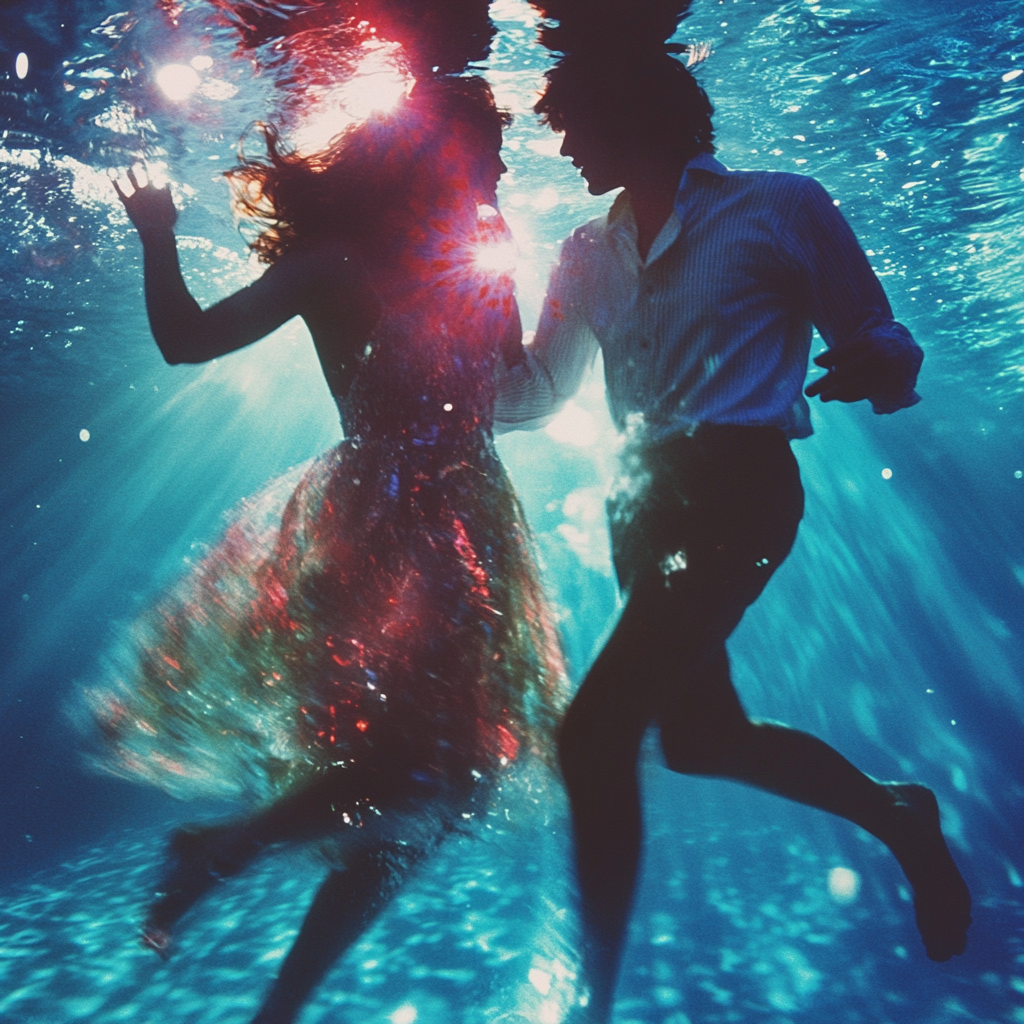 Colorful ocean dancing with dreamy lighting in photo.