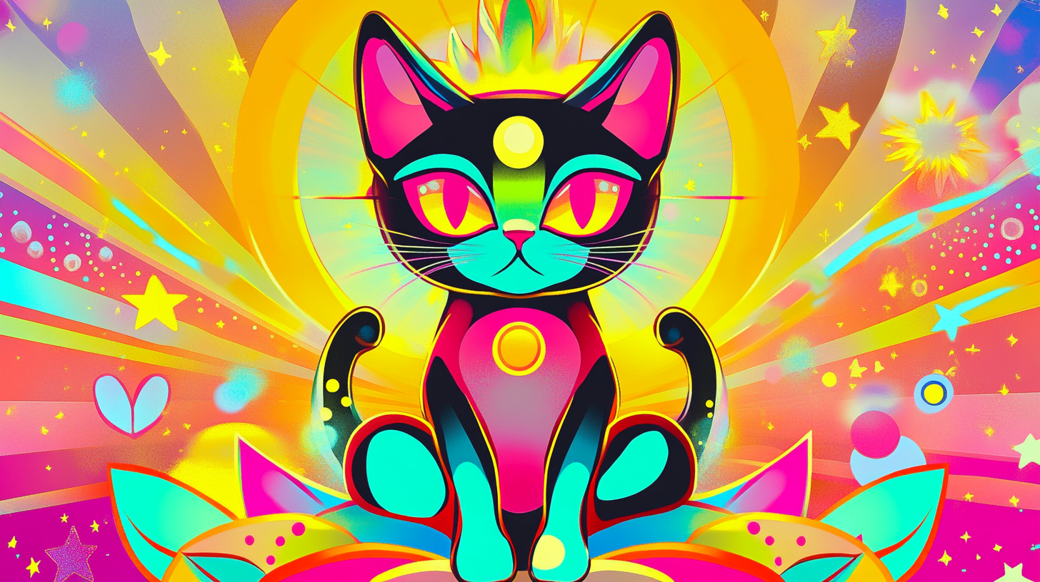 Colorful pop art style image of Bodhisattva cat.