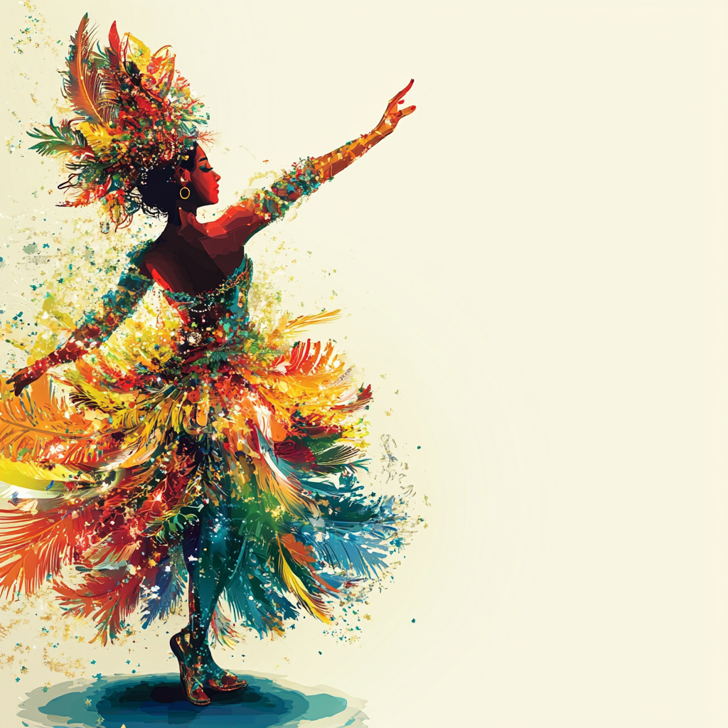 Colorful samba dancer and Christmas celebration illustration.