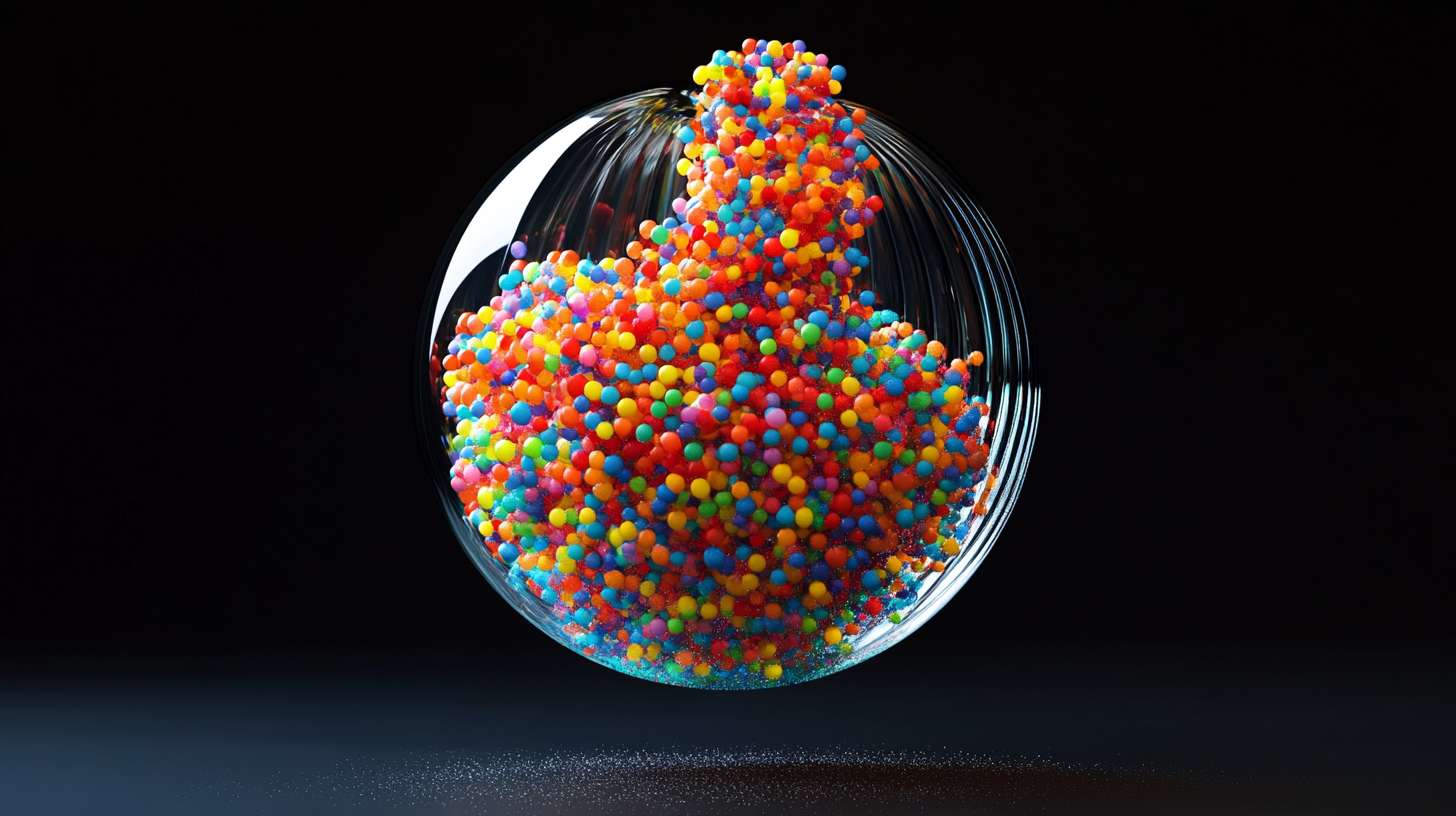 Colorful sand filled 3D figure floating in dark air.