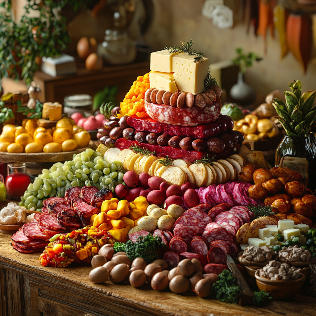 Colorful traditional Guatemalan fiambre on dining table