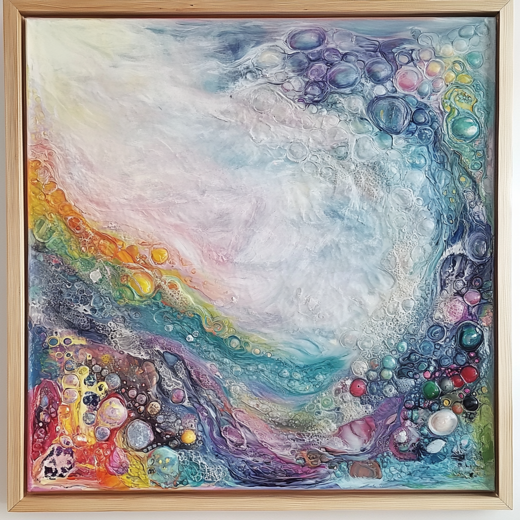 Colorful underwater scene with gemstones in abstract art.