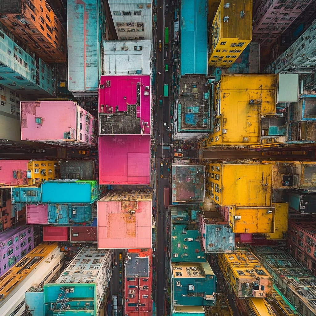 Colorful view of Sham Shui Po from above