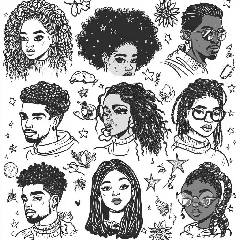 Coloring book with diverse confident African American men and women.