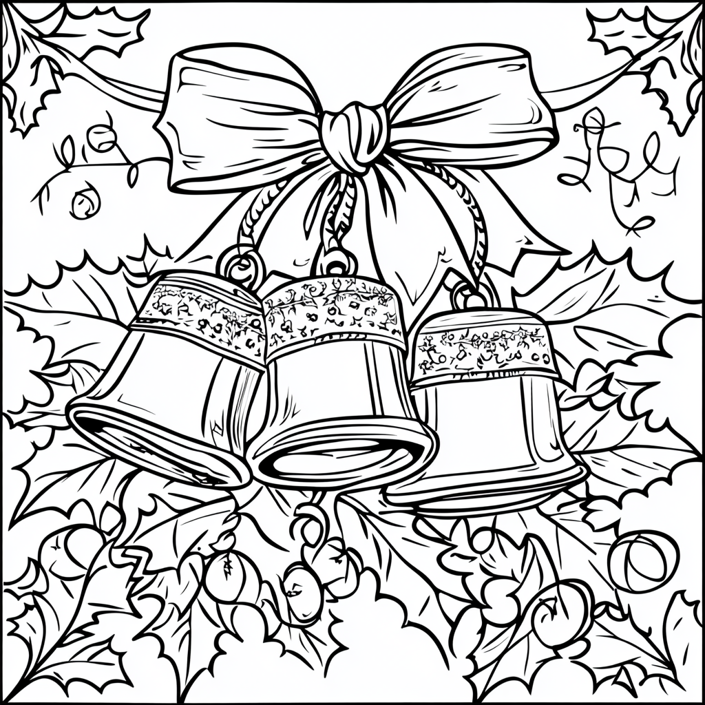 Coloring book: Christmas bell with holly and balls