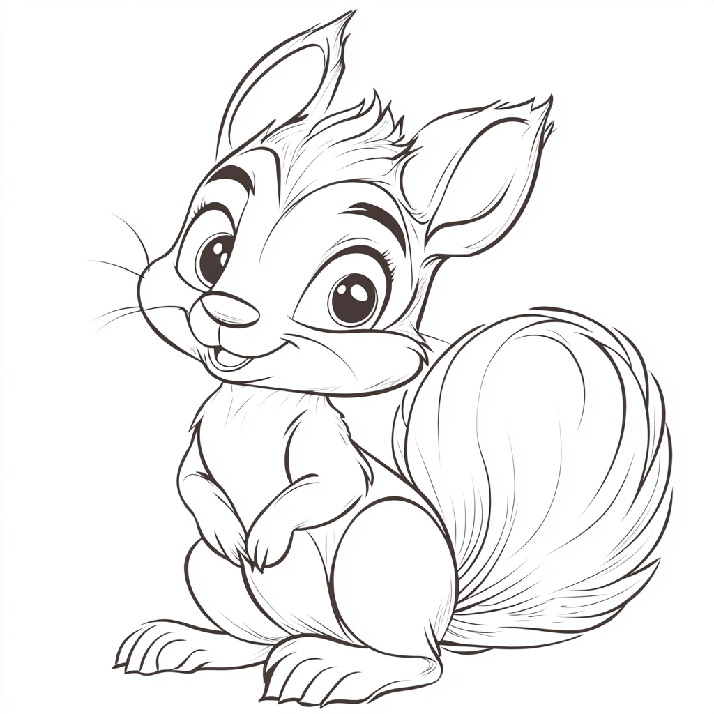 Coloring page for kids featuring cute squirrel cartoon.