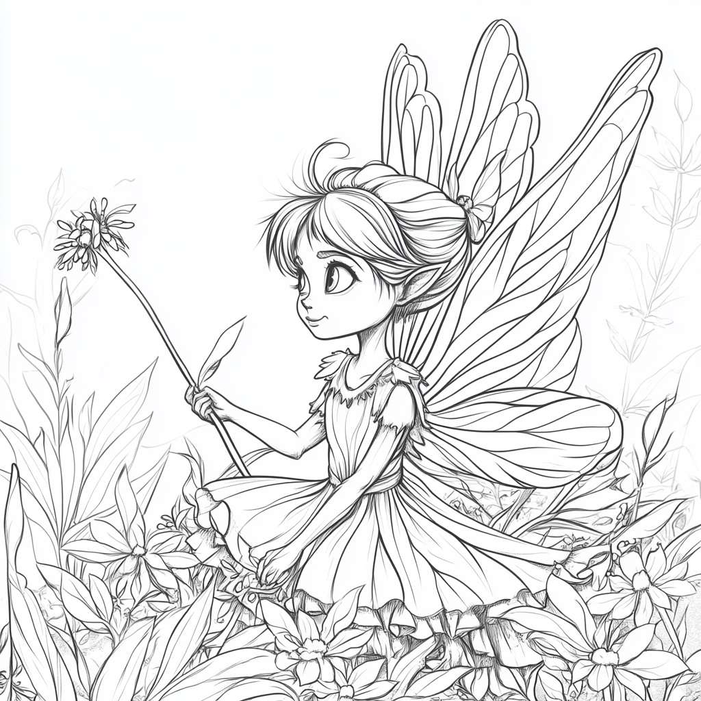 Coloring page for kids: Fairy of Verbena flower