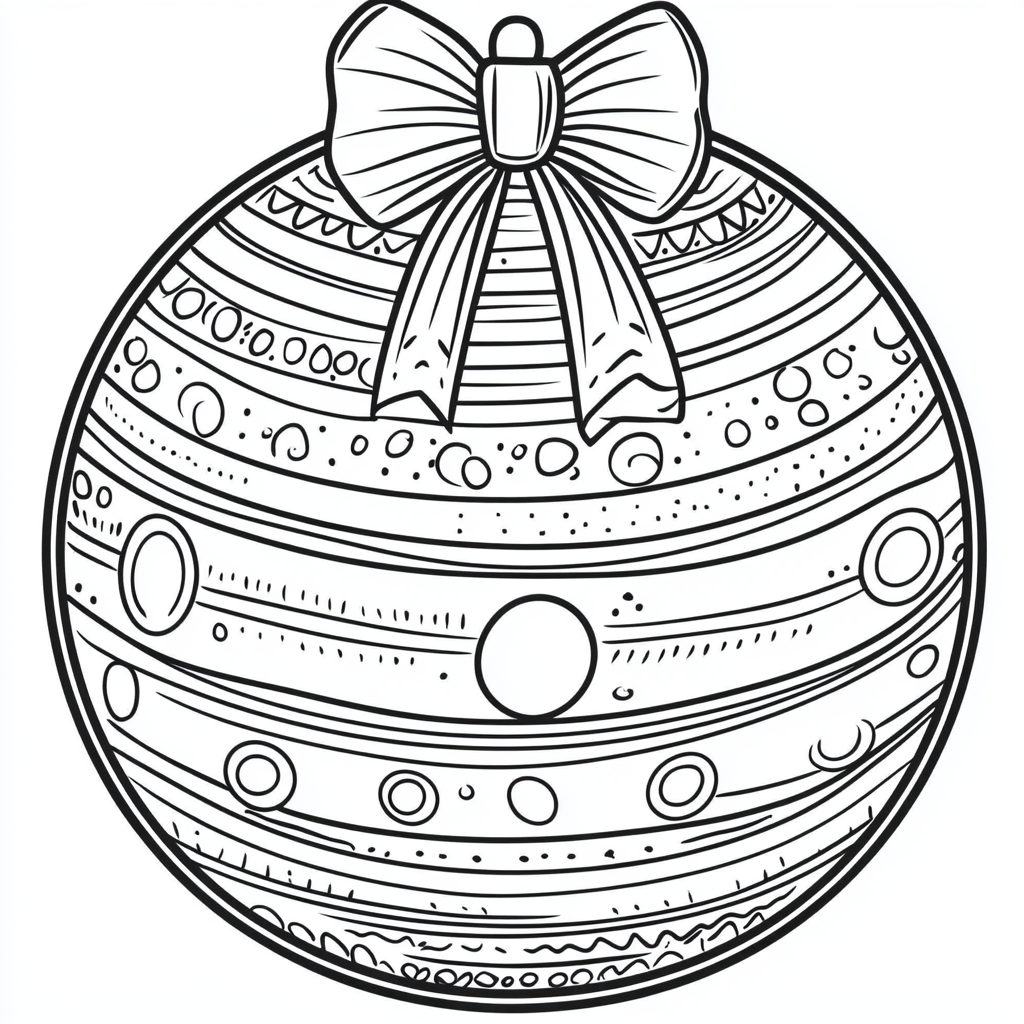 Coloring page of Christmas ball with patterns