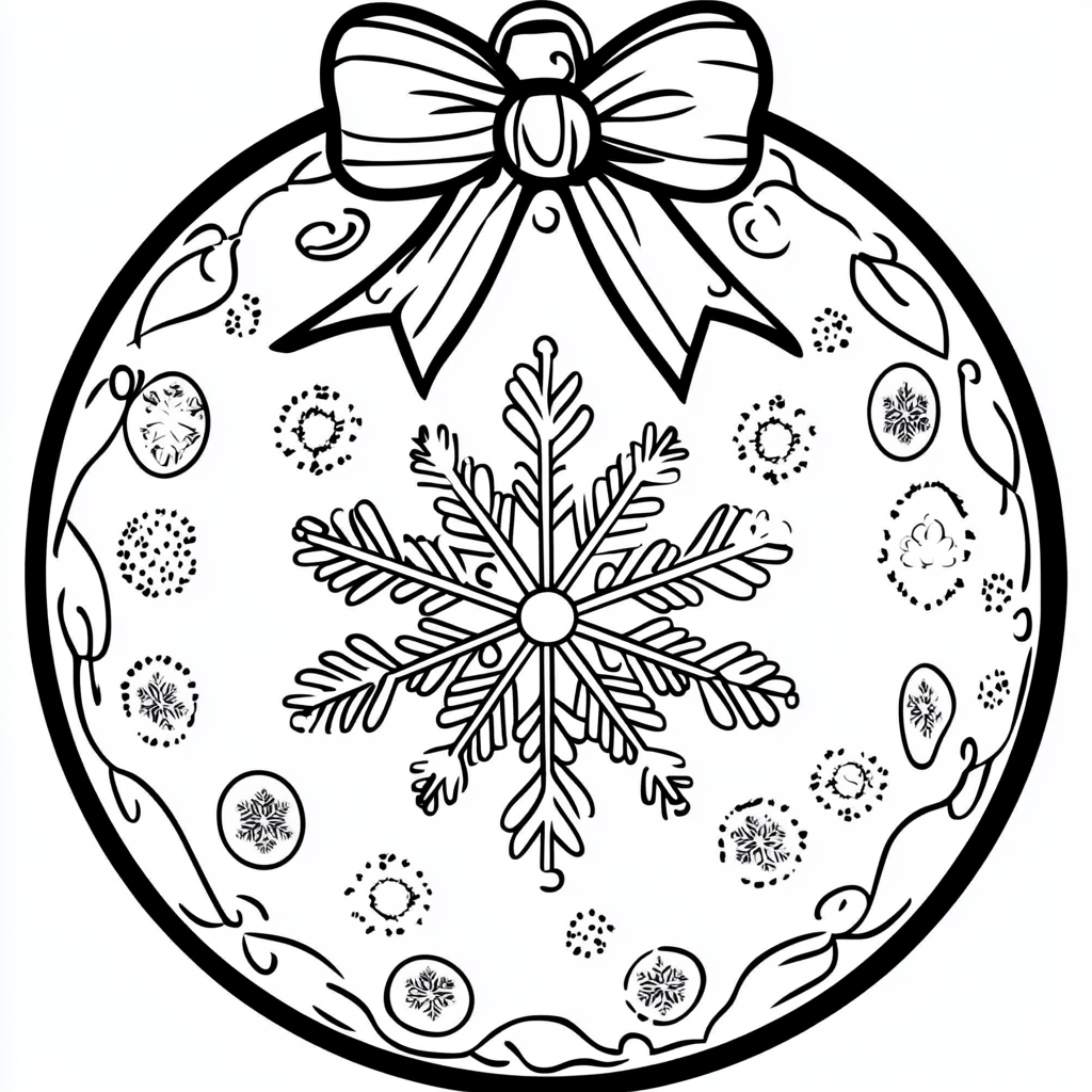 Coloring page of Christmas ball with snowflake.