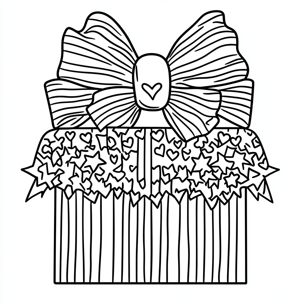 Coloring page of Christmas gift with stripes bow