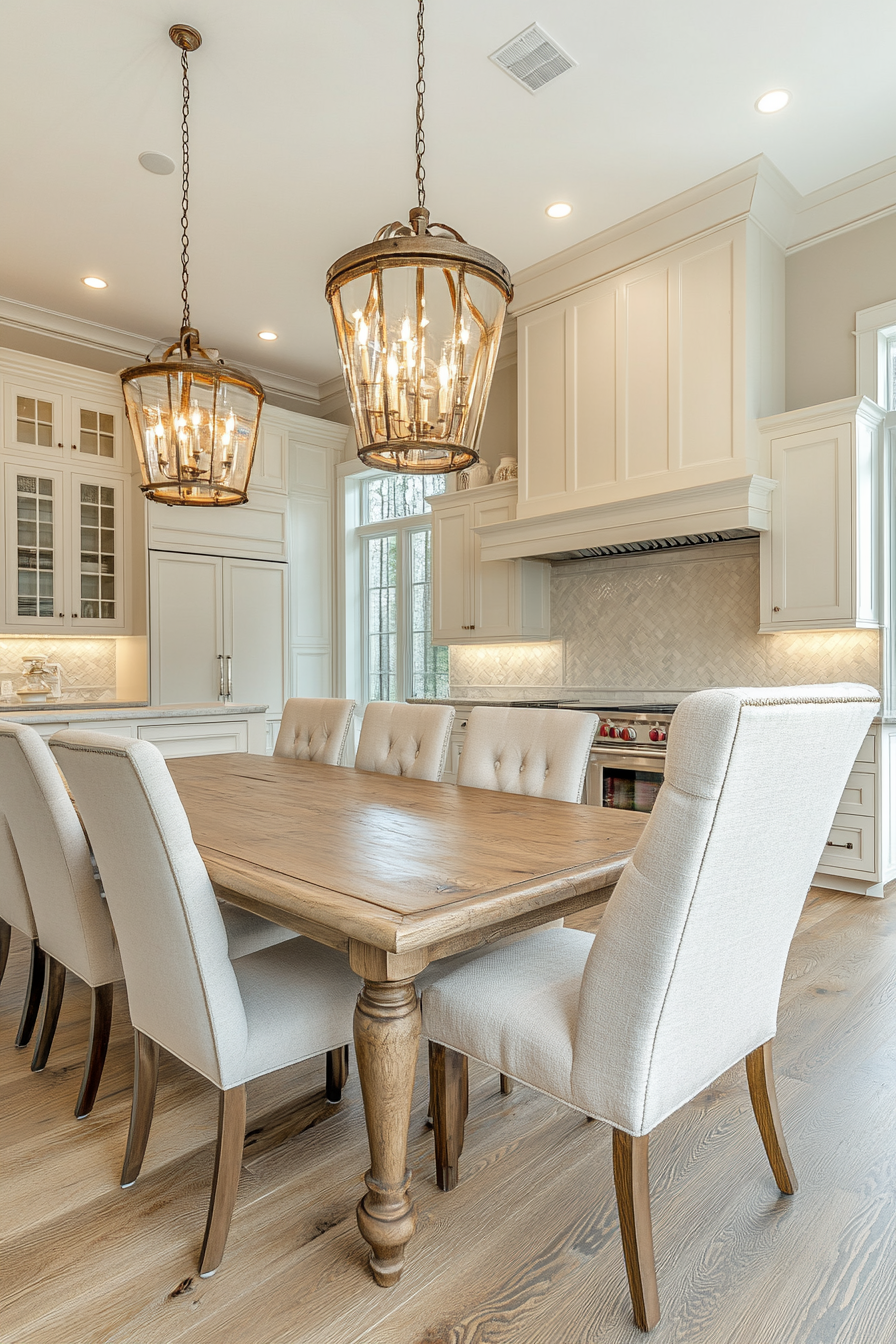 Comfortable beige dining chairs in modern kitchen photo