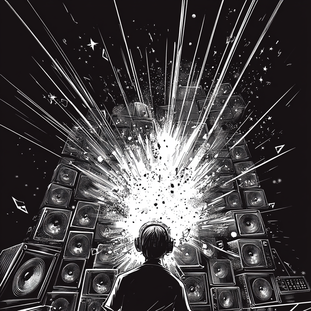 Comic Style Exploding Head with Music Waves