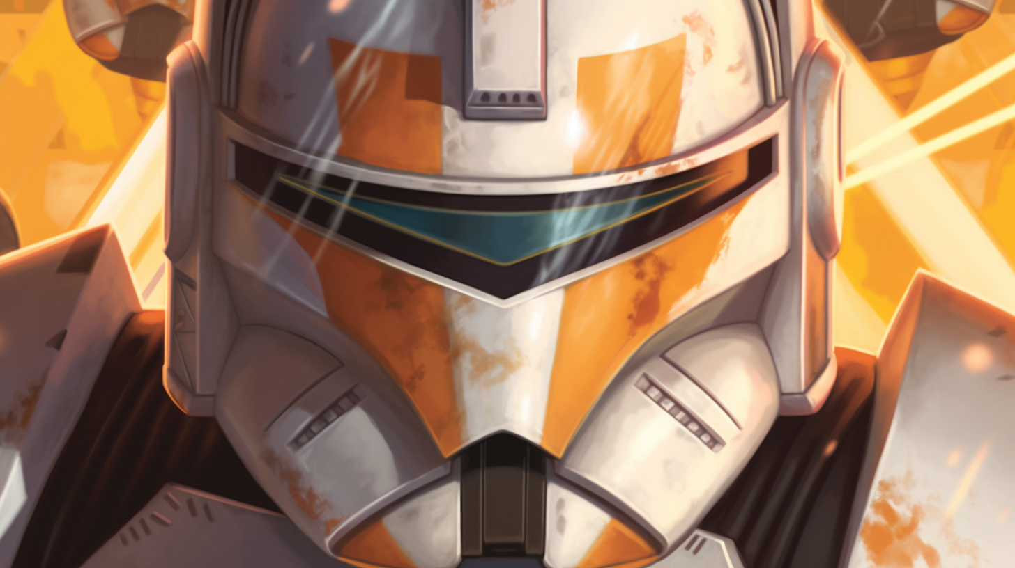 Commander Cody in battle, fierce and determined