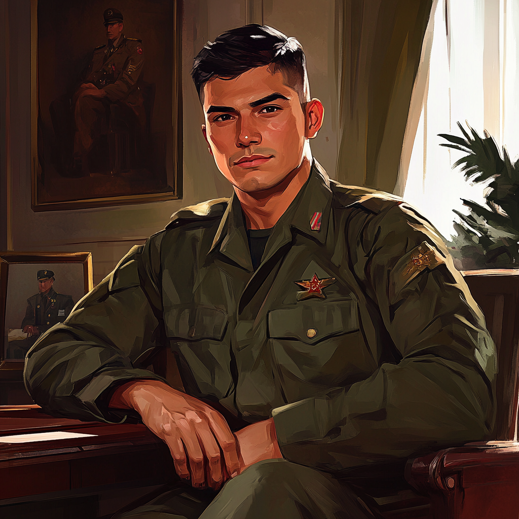 Communist dictator's official portrait: young man in office.