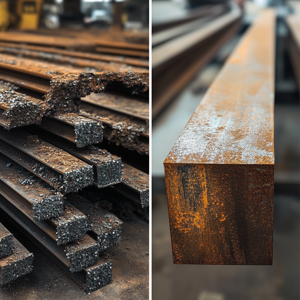 Comparison: Old rusty steel vs. new eco-friendly steel.