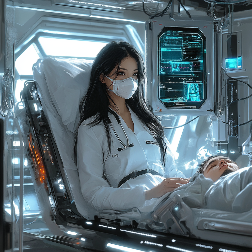 Compassionate Doctor in Futuristic Medical Bay