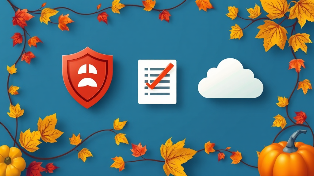 Computer icons and autumn leaves intertwined in graphics