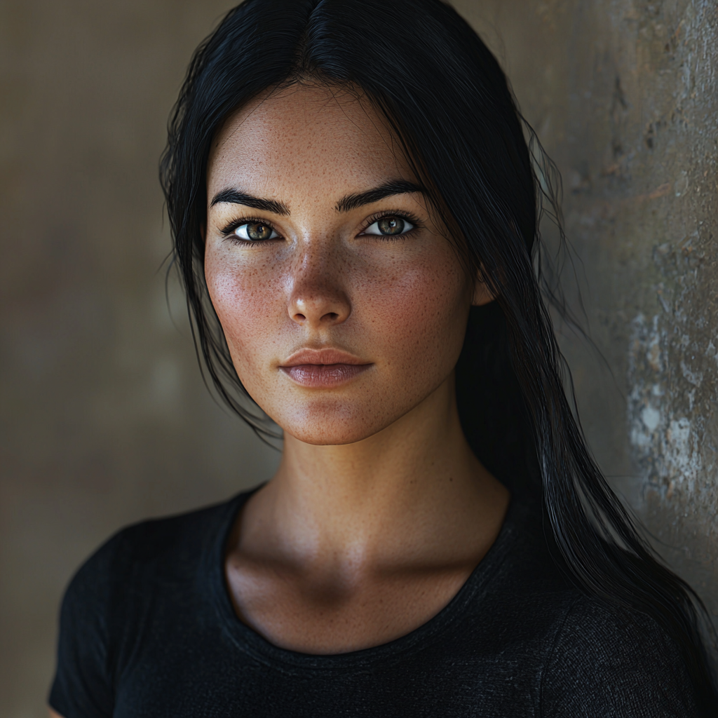 Confident 28-Year-Old Woman with Black Hair Portrait 