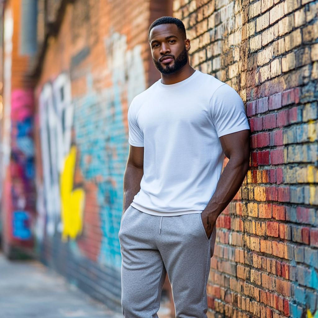 Confident Black Man in Urban Setting- Modern Fashion 