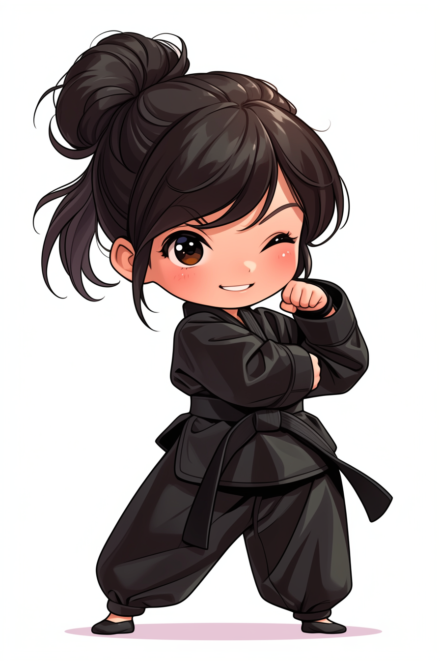 Kawaii Chibi Girl Practices Martial Arts