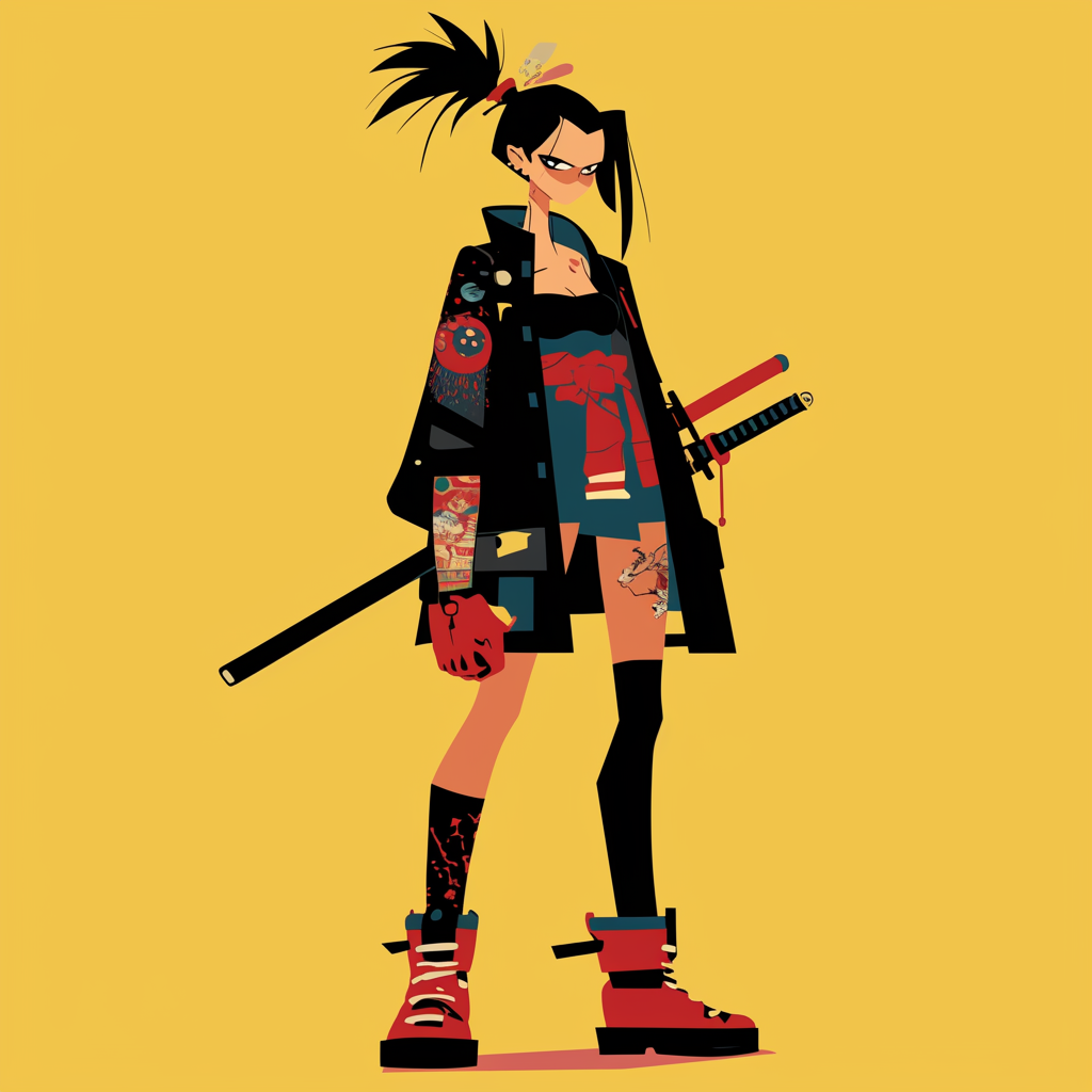 Confident Cyberpunk Samurai Girl in Unique Attire