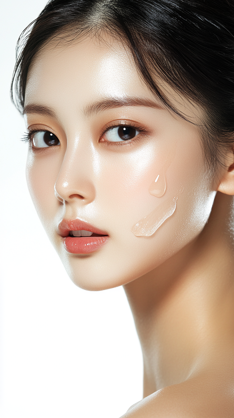 Confident Korean Woman Applying Facial Oil Beautifully