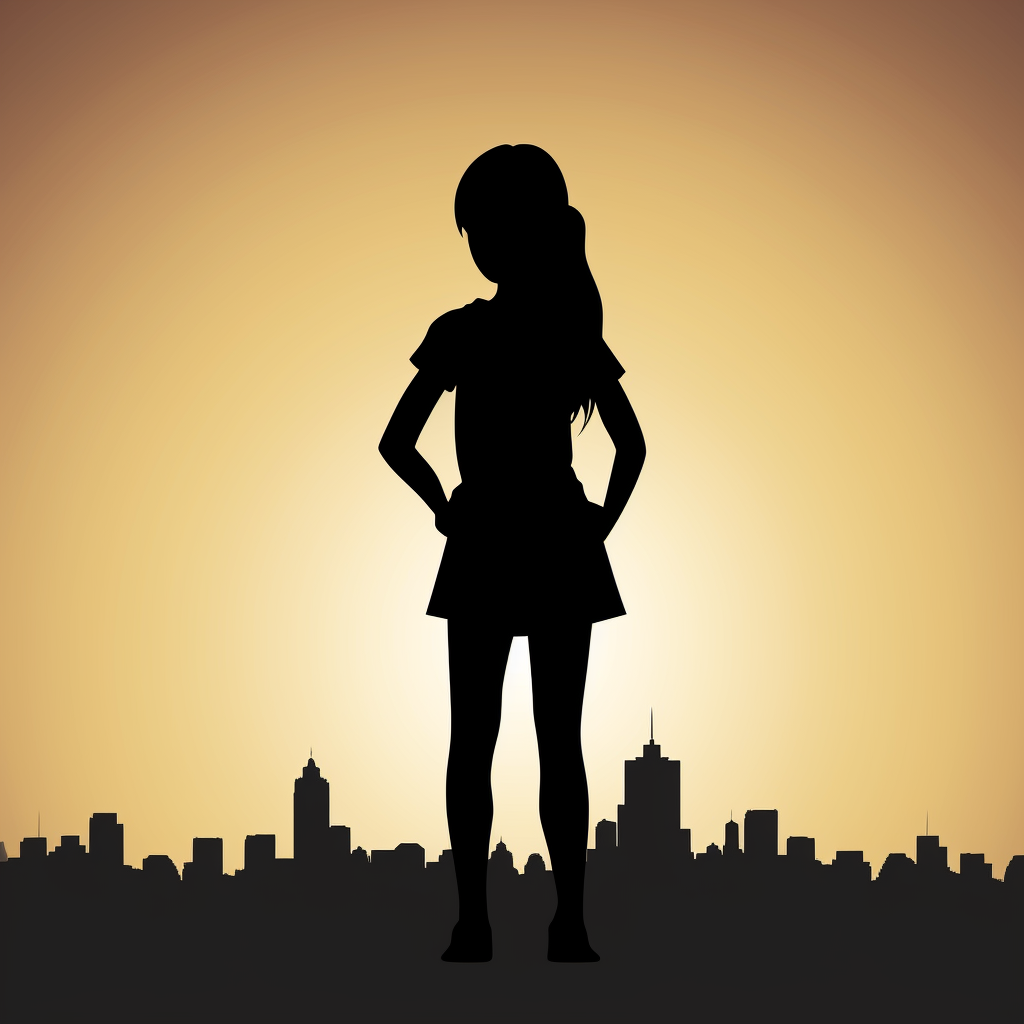 Confident girl staring at skyline in silhouette vector