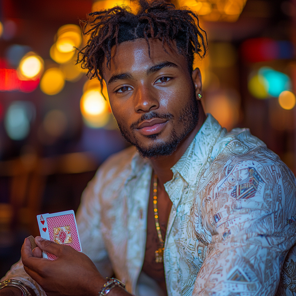 Confident young man at stylish poker table.