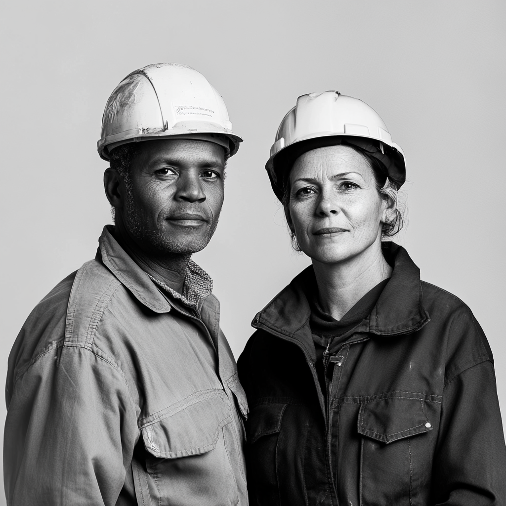 Construction team with European and African members photographed.