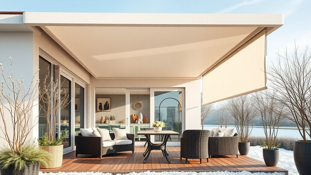 Contemporary Patio Terrace with Roller Awning in Cold Spring