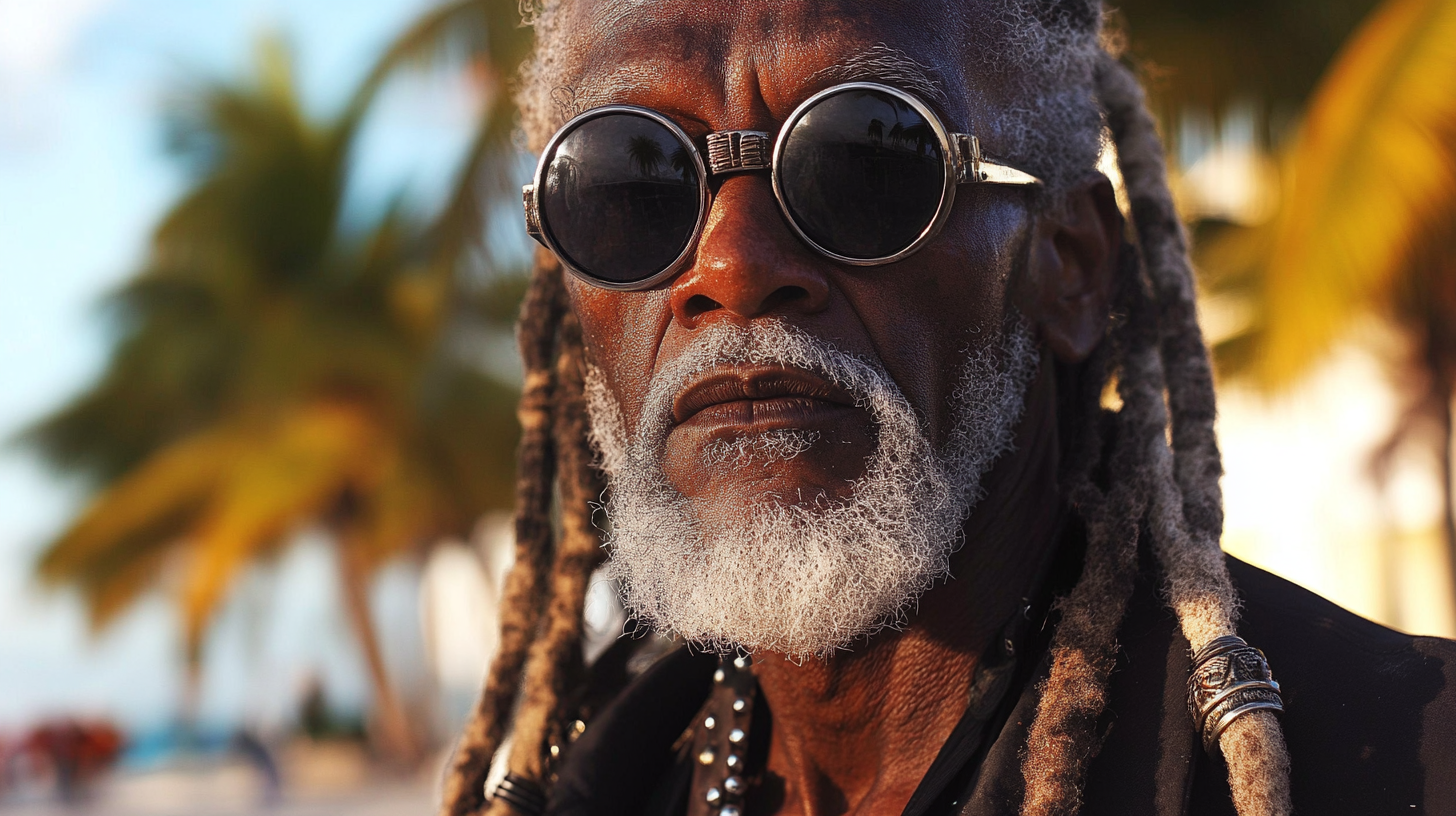 Cool Blind Jamaican Voodoo Priest with Silver Dreads