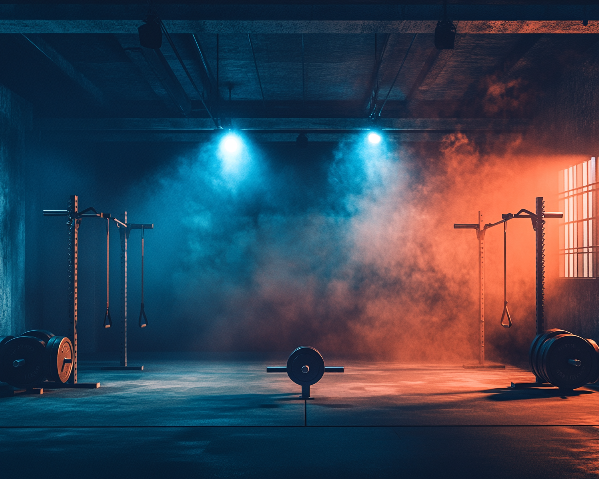 Cool studio background image for weightlifting show display.