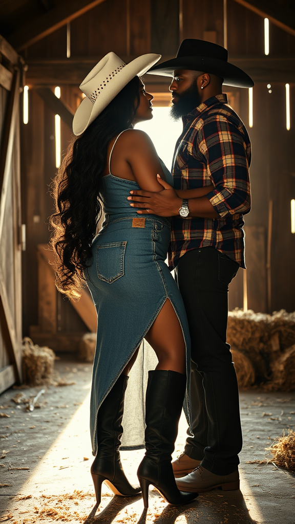 Cowboy Love in Rustic Barn - A Cinematic Portrait