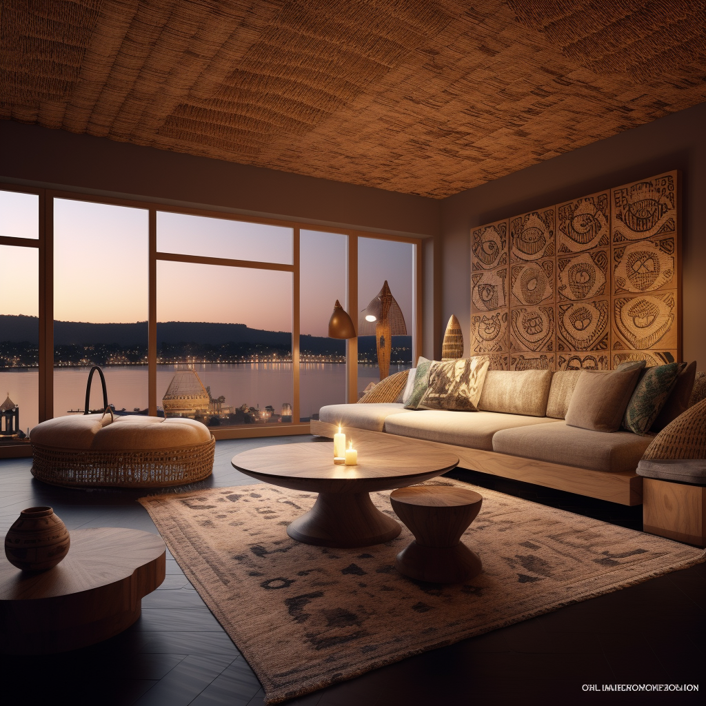 Cozy African Heritage Living Room with Afro-Futurist Elements