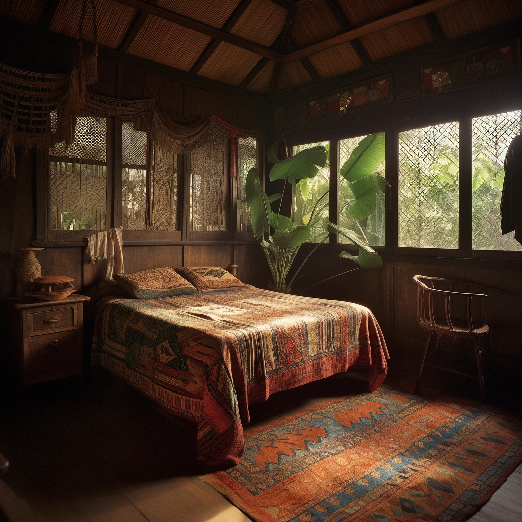 Cozy Bedroom in Industrialized Jungle City, Amazonian Influence