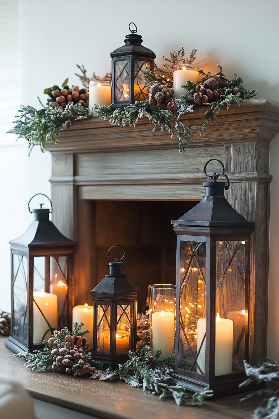 Cozy Christmas Fireplace with Lantern Glow.