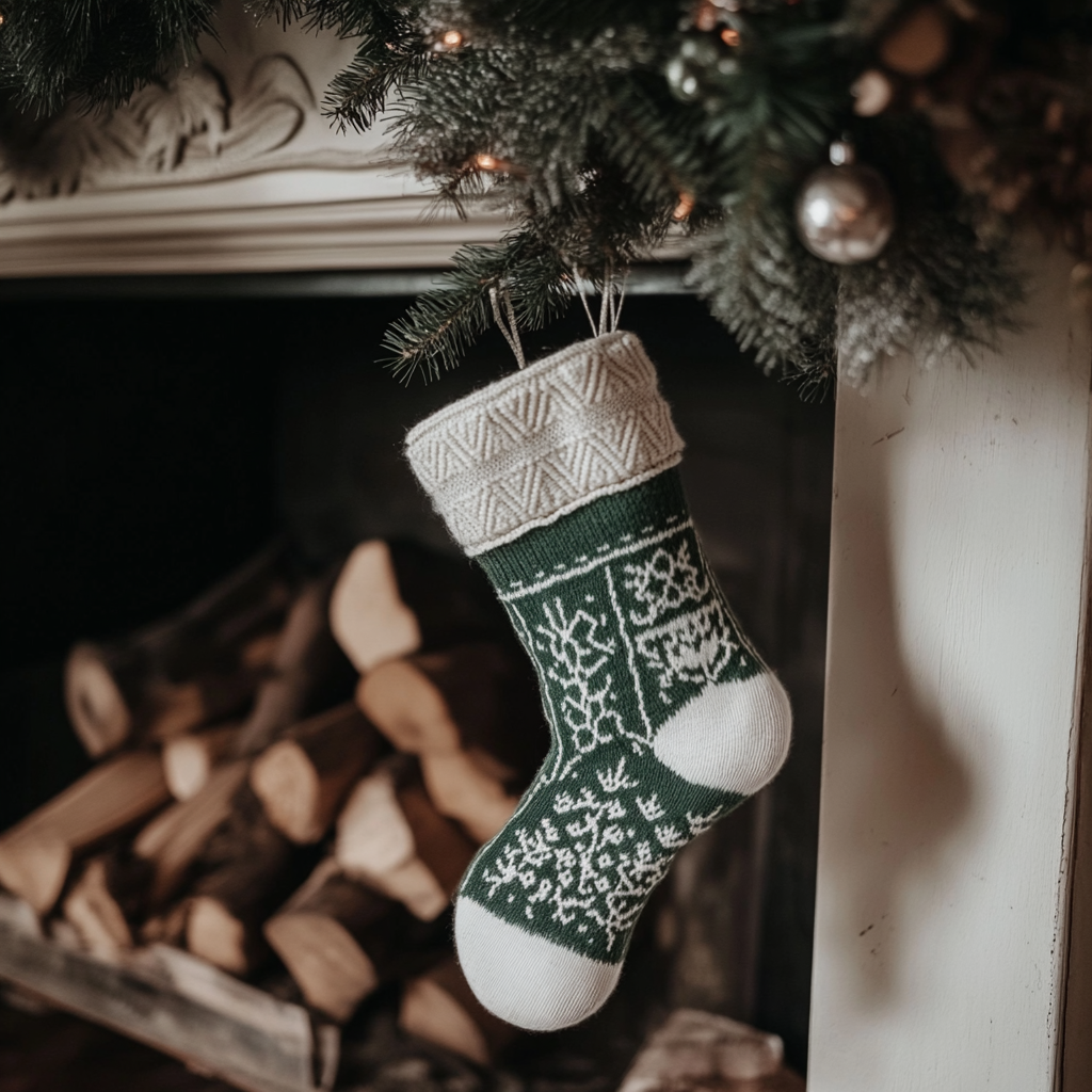 Cozy Christmas Socks Hanging on Fireplace