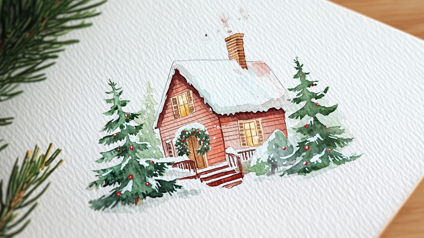 Cozy Christmas house in snowy forest