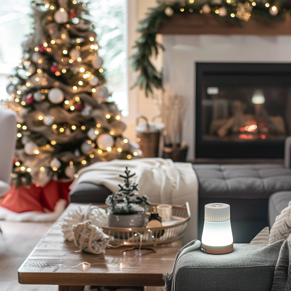 Cozy Christmas living room with beautiful decorations.