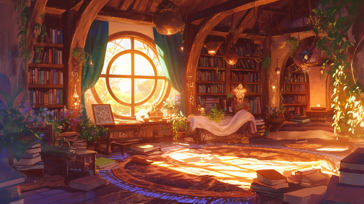 Cozy Fantasy Room, Ghibli Style, Enchanting Atmosphere