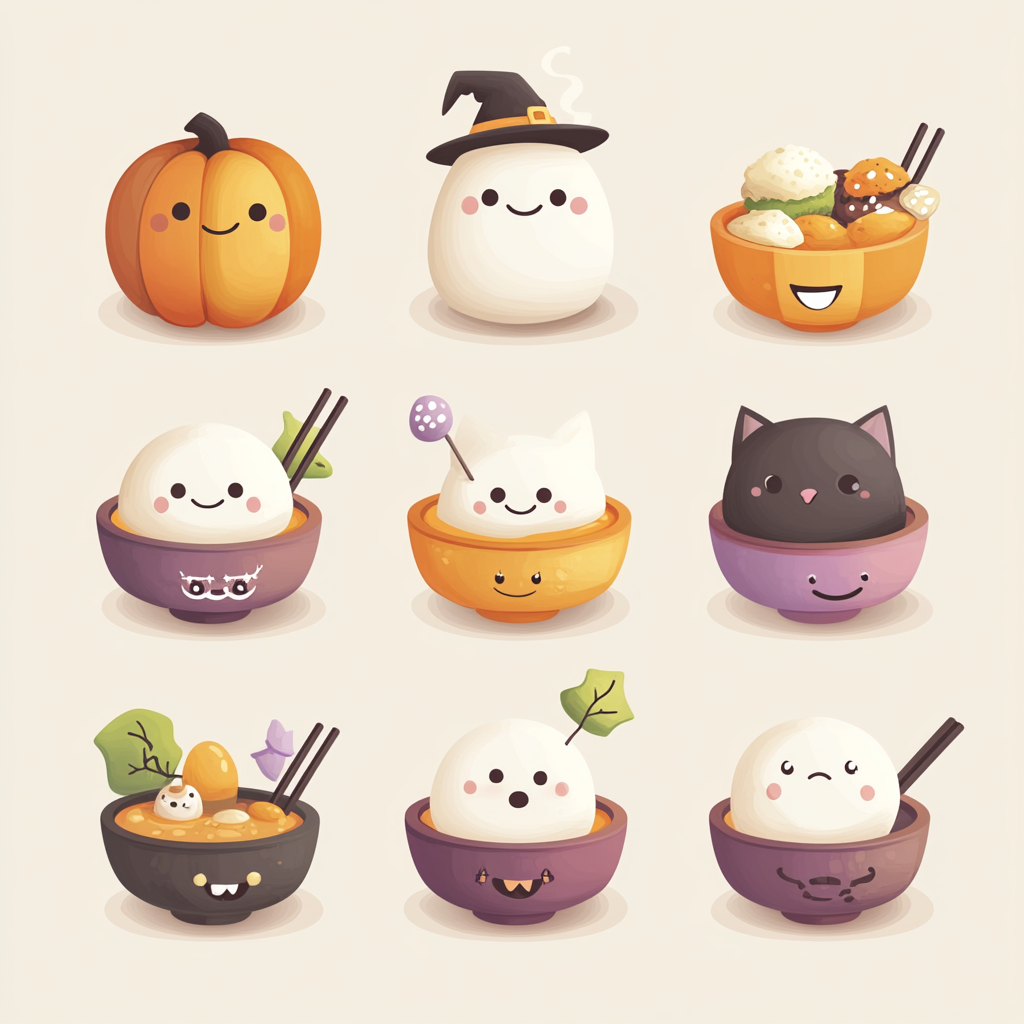 Cozy Halloween icons in soft pastel colors