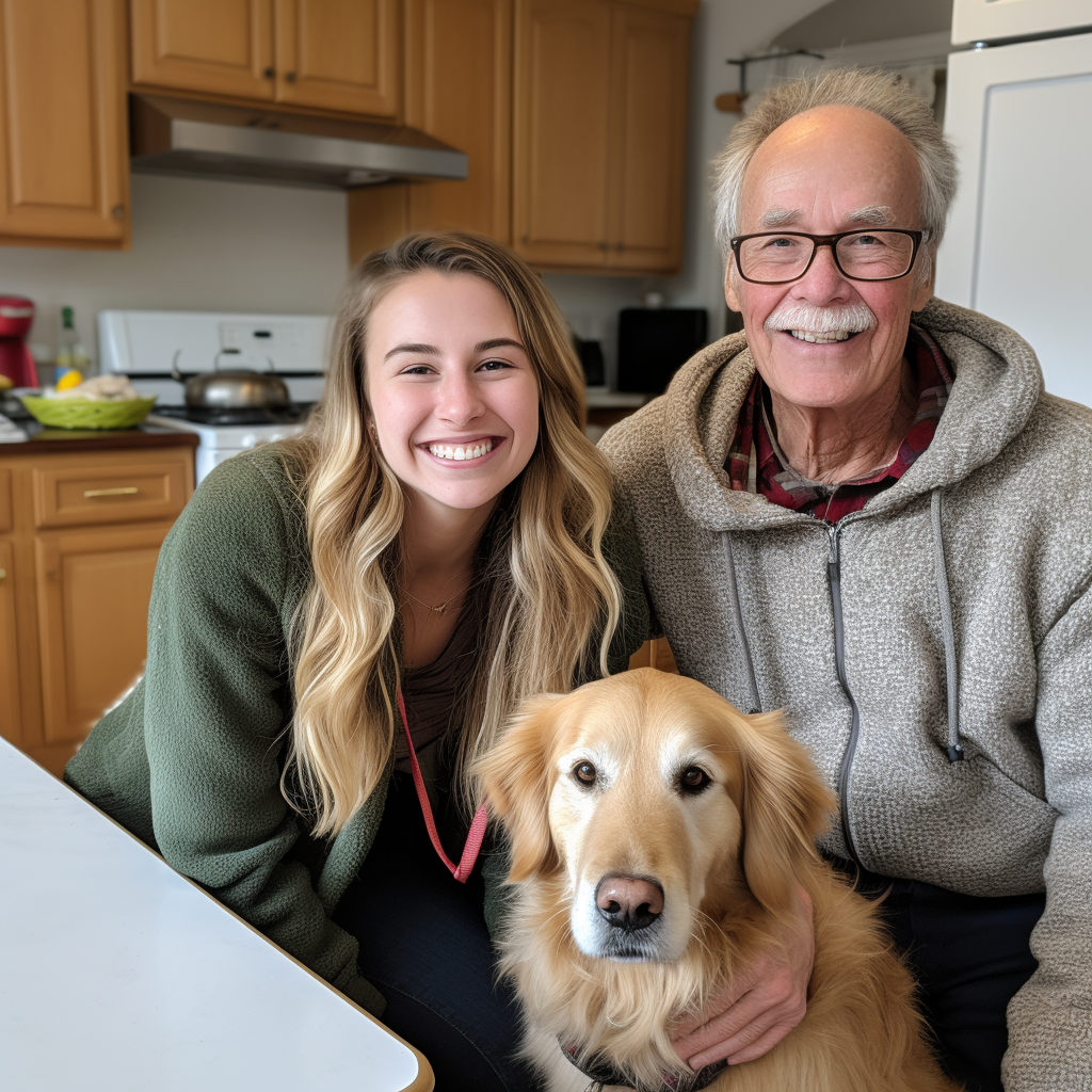 Cozy Kitchen with Woman, Man, and Dog