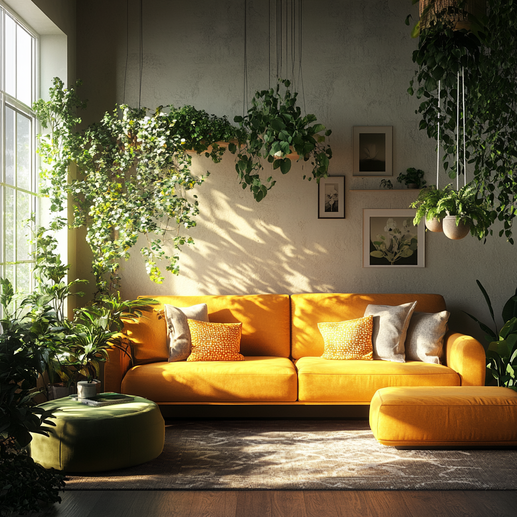 Cozy Livingroom with Moss Green, Warm Taupe and Burnt Orange 