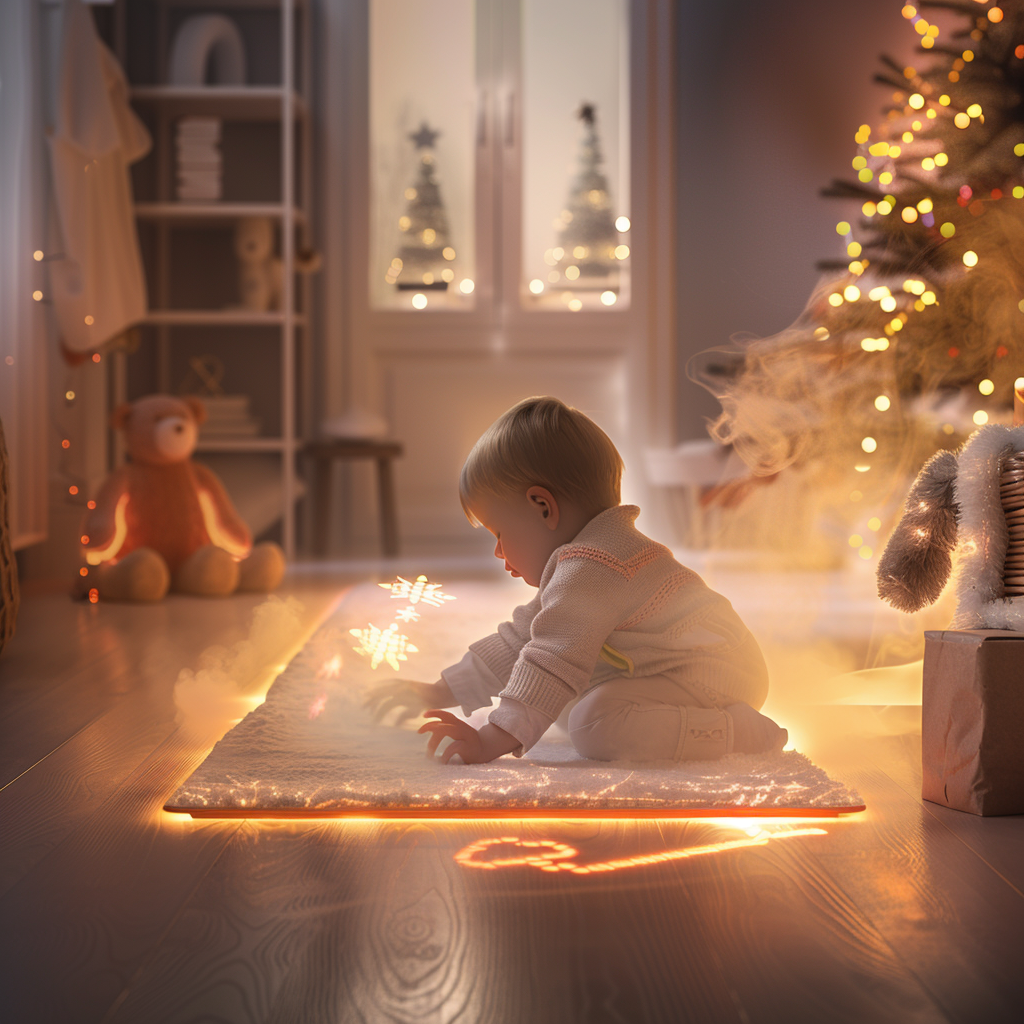 Cozy New Year Decor: Child Playing in Warm Room