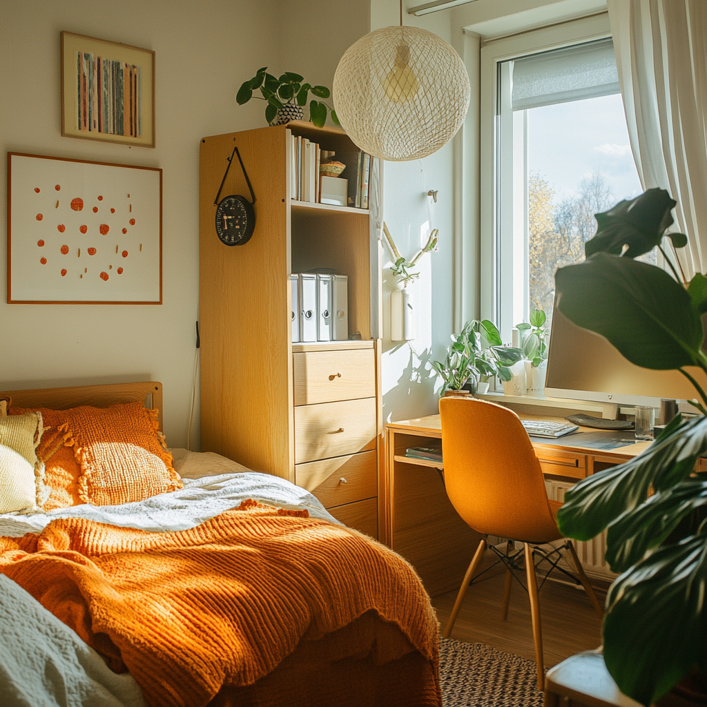 Cozy Scandinavian room with 1970s style