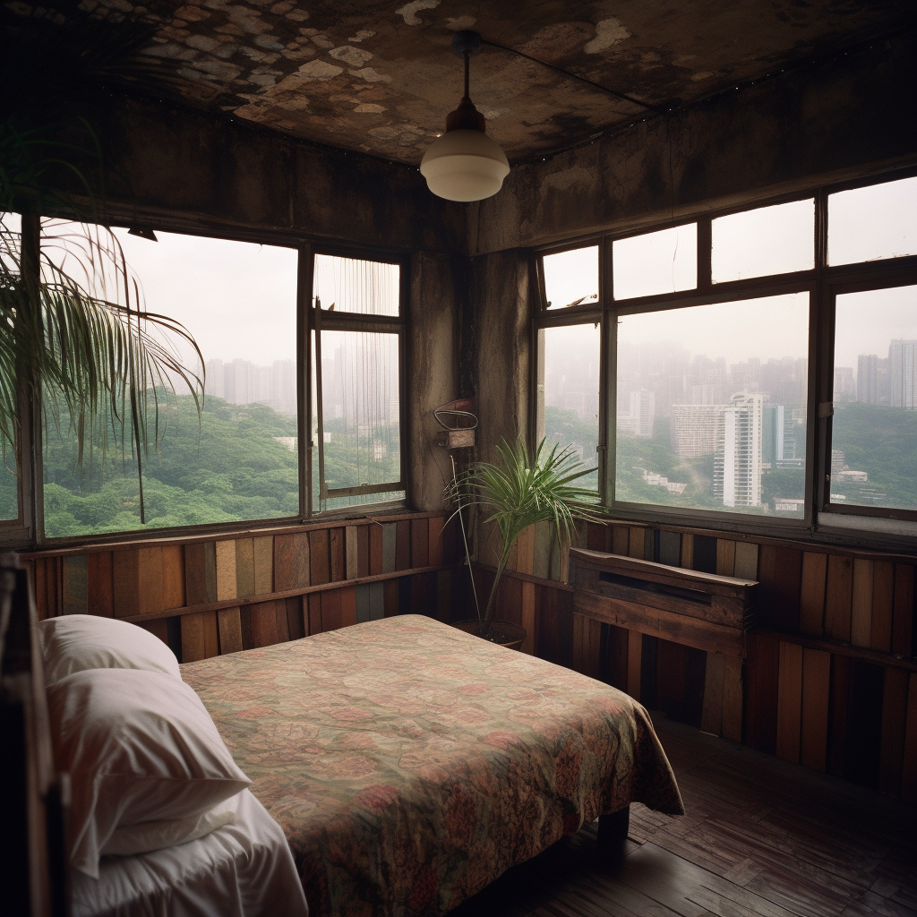 Cozy Top-Floor Bedroom Overlooking Industrial Jungle City